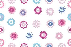 Seamless pattern of multicolored decorative flowers highlighted on a white background. Cute bright flowers, vector illustration.