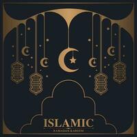 Luxury ramadan kareem banner in black and gold style vector