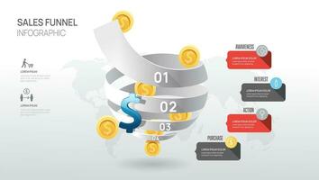 Infographic Sales funnel diagram template for business. Modern  Timeline 4 step level, digital marketing data, presentation vector infographics.