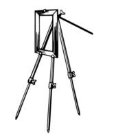 Metal art easel. Tripod. Vector vintage illustration of isolated objects. Sketch of the artist s workshop. Icon of canvas on stand, artistic instruments, props