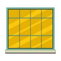 Twelve pane window with windowsill 2D linear cartoon object. Building exterior window glass isolated line vector element white background. Retro residential casement color flat spot illustration