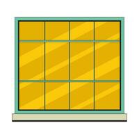 Twelve pane window with windowsill 2D linear cartoon object. Building exterior window glass isolated line vector element white background. Retro residential casement color flat spot illustration