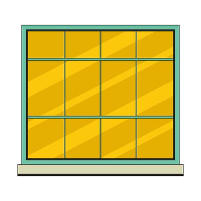 Twelve pane window with windowsill 2D linear cartoon object. Building exterior window glass isolated line vector element white background. Retro residential casement color flat spot illustration