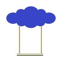 Swing hanging from cloud 2D linear cartoon object. Surreal recreation equipment isolated line vector element white background. Outdoors activity imagination fantasy color flat spot illustration