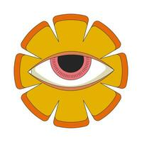 Whimsical flower eye 2D linear cartoon object. Rural marigold occult. Blossom spiritual imagination isolated line vector element white background. Fantasy hallucination color flat spot illustration