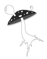 Magic mushroom fly agaric black and white 2D line cartoon object. Poison toadstool blowing out bubbles isolated vector outline item. Poisonous surreal plant monochromatic flat spot illustration