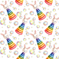 Watercolor illustration pattern of children's pyramid and soap bubbles, for boys or girls, little children. Clip art for fabric textile baby clothes, wallpaper, wrapping paper, packaging, isolated png