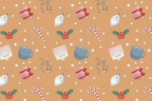 Merry Christmas and Happy New Year seamless pattern. Festive elements in cartoon style, flat style. Pattern, craft paper,  Textiles, wrapping paper, wallpaper vector