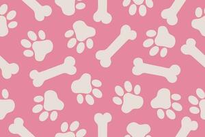 Background with animal paw prints and a bone. Vector illustration in a flat style.