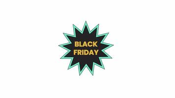 Sunburst black friday line 2D offer sticker animation. Burst shape with indented edges advertising commercial flat colorful cartoon 4K video, alpha channel. Animated badge tag on white background video