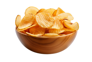 AI Generated Image of delicious golden yellow crispy potato chips with transparent background png