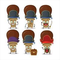 dibujos animados personaje de hielo crema chocolate con varios piratas emoticones vector