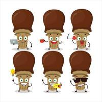 Ice cream chocolate cartoon character with various types of business emoticons vector