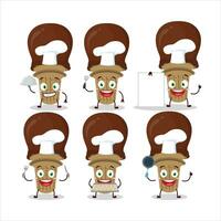 dibujos animados personaje de hielo crema chocolate con varios cocinero emoticones vector