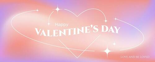 Valentine's Day banner in Y2K aesthetics, heart frame with text greeting on a gradient mesh liquid background. Vector illustration.