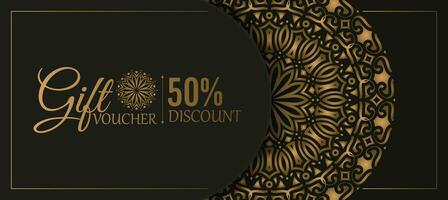 Luxury gold mandala gift voucher template vector