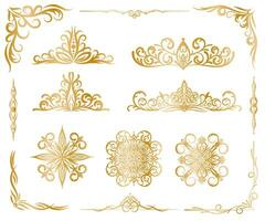 conjunto de dorado adornos oriental elementos para diseño para monogramas, invitaciones, marcos, menús, etiquetas y sitios web, catálogos vector