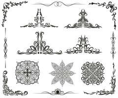Ornate black frame elements. Vintage and filigree decoration. Ornament frames and scroll swirls element for wedding Invitation, cards, menus, catalogues, books. vector