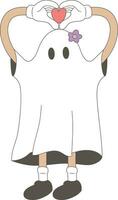 Cartoon Retro Groovy Ghost Halloween Love vector