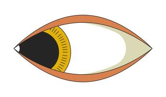 Groovy eye looking sideways 2D linear cartoon object. Creepy bizarre human eye. Watching curious isolated line vector element white background. Observing gaze spooky color flat spot illustration