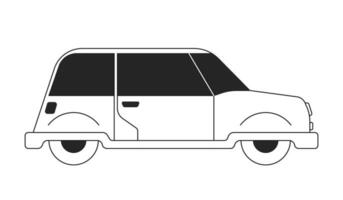 Retro car with fender skirts black and white 2D line cartoon object. Vintage automobile side isolated vector outline item. Old-fashioned passenger vehicle monochromatic flat spot illustration