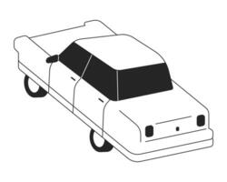 Old car rushing forward black and white 2D line cartoon object. Retro vehicle racing isolated vector outline item. Side rear view auto. Vintage automobile riding monochromatic flat spot illustration