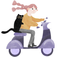 A woman rides motorcycle with cat png