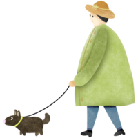 A woman leads a dog png