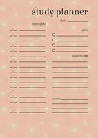 Time management sheet design in pink color with heavenly elements vector