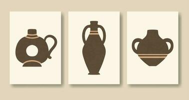 Minimalist illustration set with ancient ceramic vases. Pottery workshop vector