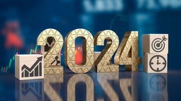 The 2024 Number and icon Business on wood cube 3d rendering photo
