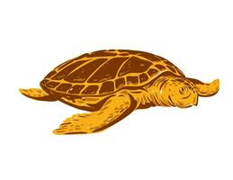 Loggerhead Sea Turtle or Caretta Caretta Front View WPA Art vector