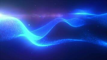 Blue glowing energy bright waves from small particles and lines abstract background video