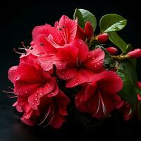 Close up of red bougainvillea flower on dark background. AI Generative photo