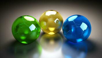 vaso o cristal pelotas en verde, amarillo y azul - ai generador foto