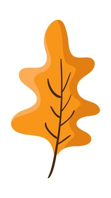 Orange autumn oak leaf isolated on white background. Simple cartoon flat style vector. Hand drawn fall element for design greeting card. Thanksgiving Day