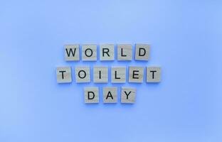 November 19, World Toilet Day, minimalistic banner with the inscription in wooden letters photo