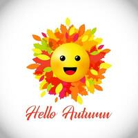 Fall emoticon sign. 3D style icon. Creative congrats with calligraphic text Hello Autumn. vector