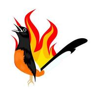 Murai batu illustration vector graphics. Open the beak. suitable for bird logo design. with fire.