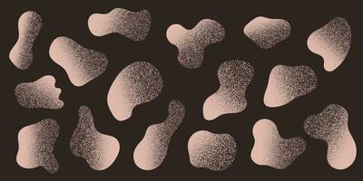 White Amoeba blob with gritty texture, organic abstract shape. Set of Liquid amorphous shapes, fluid blotch collection. Grain sandstone on dark background. vector