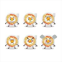 Noodles cartoon character with various angry expressions vector