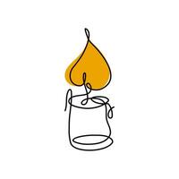 Candle continuous one line drawing. Vector linear illustration made of single line. Minimalistic design for logo, card. Christmas candle light.