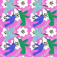 Floral Hummingbird Seamless Kids Pattern vector