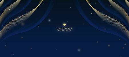 Dark blue luxury background with elements of golden curves and shiny lights. vector