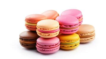 Sweet French macaroons on a white background, dessert. AI Generative photo