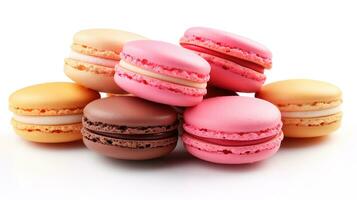 Sweet French macaroons on a white background, dessert. AI Generative photo