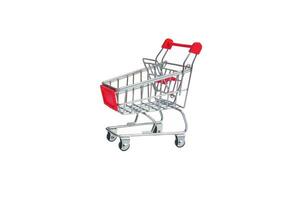 Red shopping cart on white background photo