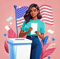 joven americano mujer votación en el elección foto