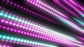 Abstract bright purple background pattern of flying lines of dots and glowing circles of futuristic digital energy magical bright particles video