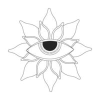 Esoteric eyeball flower black and white 2D line cartoon object. Spirituality. Blossom mysterious imagination isolated vector outline item. Fantasy hallucination monochromatic flat spot illustration